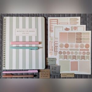 Striped Planner with Pastel Pens and Stickers
